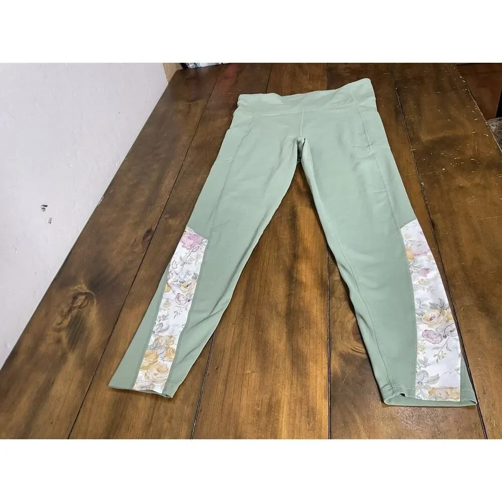 TUCKERNUCK Green/Chintz High Rise Compression Floral Athletic Leggings Medium